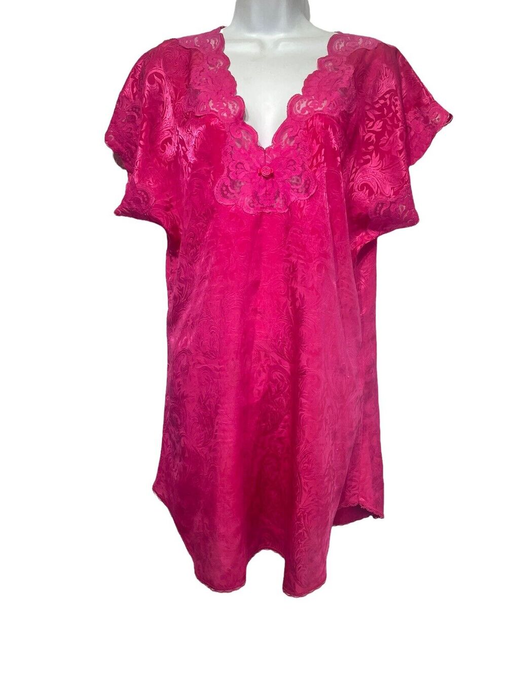 Vintage lucie ann ii pink short sleeve v neck sleep pullover shirt chemise Sz S